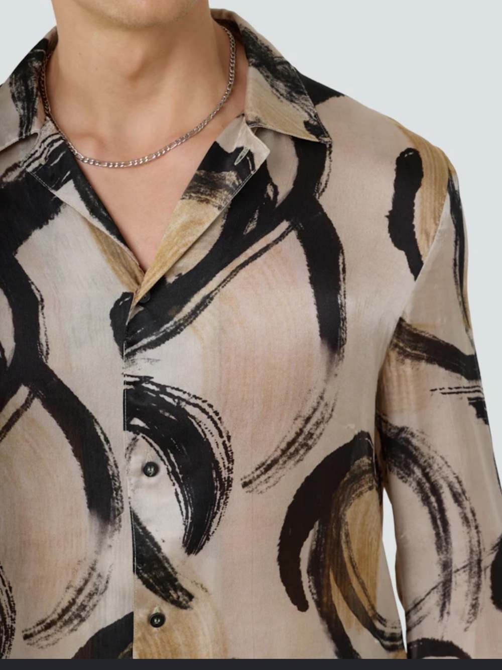 Worthington Women's Abstract Silk-Feel Button Down — Black, Cream & Brown